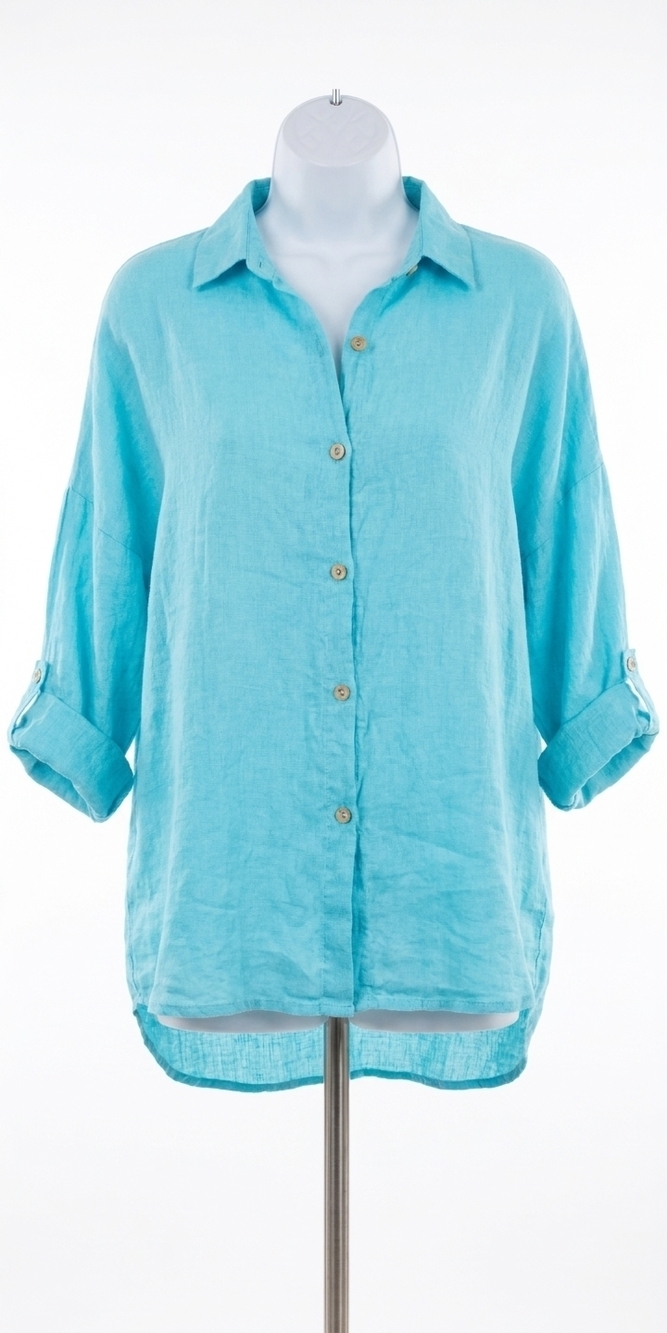 NEW GIGI MODA terina linen shirt in turquoise